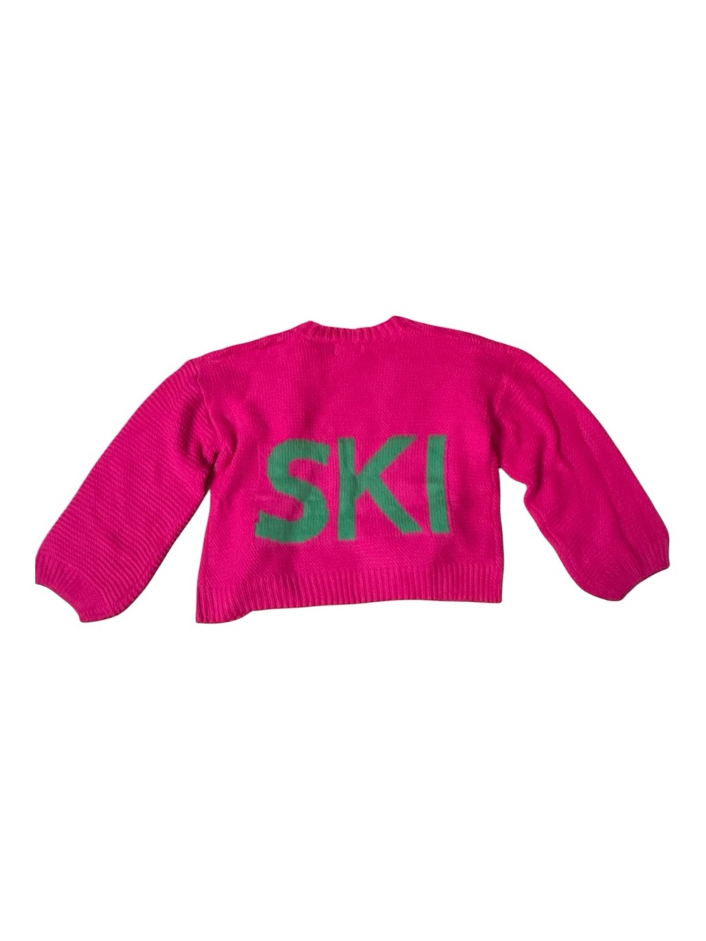 Panache Hot Pink Knit oversized Cardigan with SKI Green Lettering Size XL NWT - Picture 3 of 5
